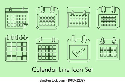 Calendar line icon set of eight as graphics design elements