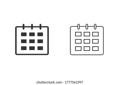 Kalenderzeilensymbol eingestellt. Calendar Isolierte flache Web Mobile Symbol, Zeichen, Symbol, Schaltfläche, Element, Vektorgrafik