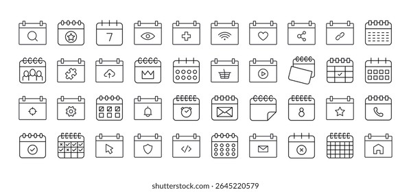 Conjunto de Ícones da Linha do Calendário. Outline Signs para Gráficos e Web Design, Apps, Anúncios, Vários Cartões 