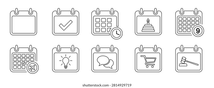 Calendar line icon set, schedule planning vector illustration for event, appointment, travel booking, and time management