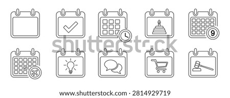 Calendar line icon set, schedule planning vector illustration for event, appointment, travel booking, and time management