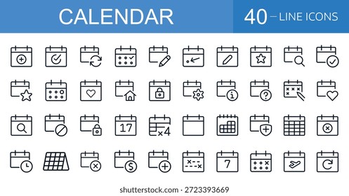 Ícone da Linha do Calendário Definido para Programação, Planejamento e Gerenciamento de Datas.