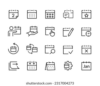 calendar line  icon set. Vector  month date Schedule time Meeting Deadlines icons vector symbol logo illustration outline editable stroke design style isolated on white