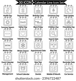 Calendar Line Icon Set, Vector graphics 