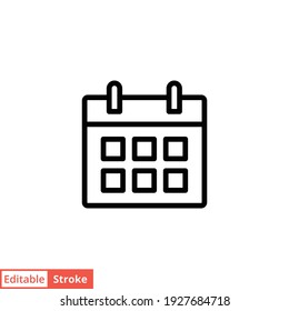 Calendar line icon. Simple outline style. Schedule, date, day, plan, symbol concept. Vector illustration isolated on white background. Editable stroke EPS 10.