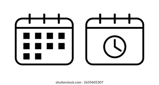 Calendar line icon vector. Calendar with clock icon vector