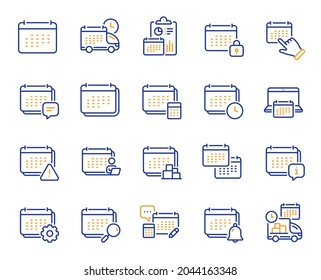 Calendar line icons. Schedule appointment, Event date, Time planner line icons. Account report, Delivery schedule and Diary planner. Event calendar, Deadline notification and month report. Vector