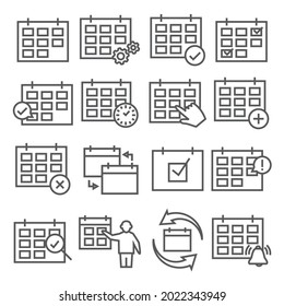 Calendar line icons set on white background