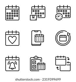 calendar line icons set. reminder, appointment, clipboard, pay, mark, deadline, management, plan, stroke, calendar, meeting, number, date, page, agenda