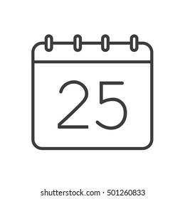 Calendar linear icon. December 25. Thin line illustration. Christmas Day contour symbol. Vector isolated outline drawing