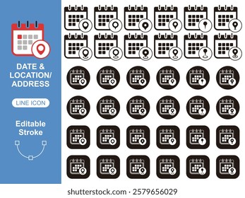 Calendar and Location Line Icon. Editable Stroke and Fill. Pixel Perfect. For Mobile and Web.