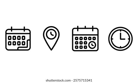 Calendar, Location Pin, and Clock Icon Set for Scheduling and Planning vector illustration
