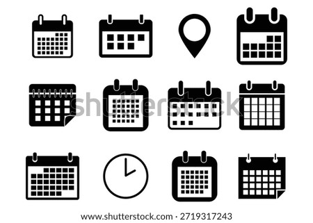 Calendar, Location pin, time icon set. business schedule and office time clock. Interface icons. Minimal Date Time Location Icons. Vector illustration.