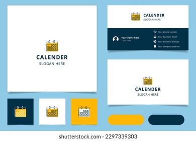 Calendar logo design with editable slogan. Branding book and business card template.