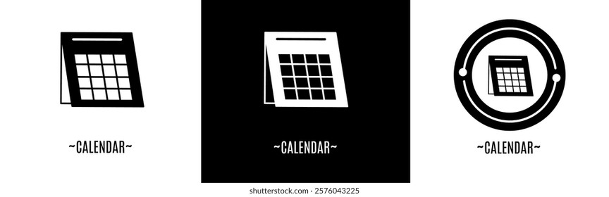 Calendar logo set. Collection of black and white logos. Stock vector.