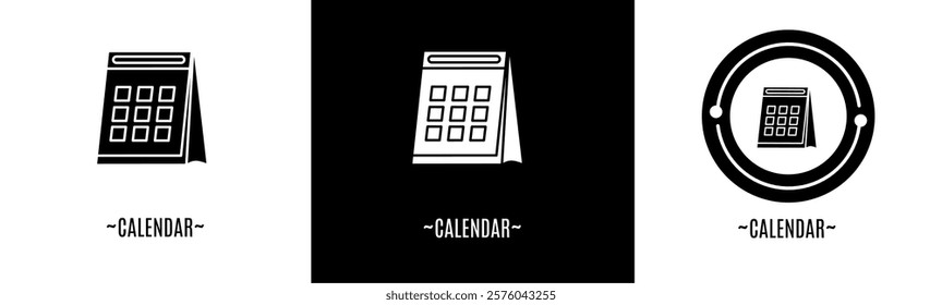Calendar logo set. Collection of black and white logos. Stock vector.