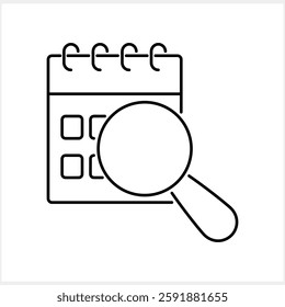 Calendar with  loupe icon isolated. Outline clipart Vector stock illustration