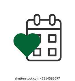 Calendar Love icon duotone grey green style valentine illustration vector element and symbol perfect.