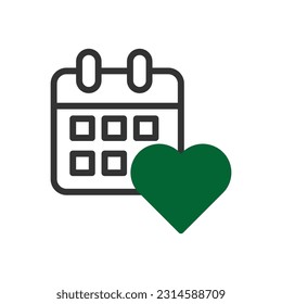 Calendar Love icon duotone grey green style valentine illustration vector element and symbol perfect.