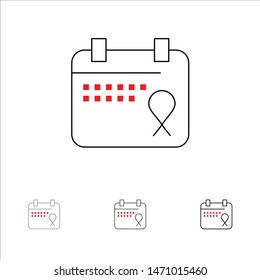 Calendar, Love, Operation, Date Bold and thin black line icon set. Vector Icon Template background