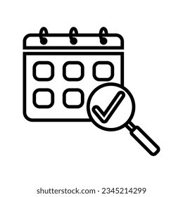 calendar with magnifying glass and checkmark icon vector