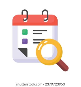 Calendar with magnifying glass concept vector of appointment, schedule, planning ready to use icon