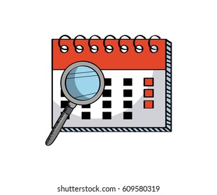 calendar and magnifying glass icon over white background. colorful design. vector illustration
