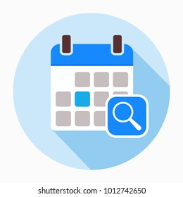 Calendar with magnifying glass icon vector, filled flat sign, solid pictogram isolated on white. Audit day symbol, logo illustration