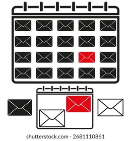 Kalender-E-Mail-Symbol Rotes Nachrichtensymbol. Geschäftskommunikation Vektor. Digitales Marketingkonzept. EPS 10.