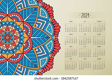 Calendar with mandalas dark style