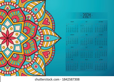 Calendar with mandalas dark style