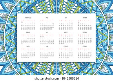 Calendar with mandalas dark style