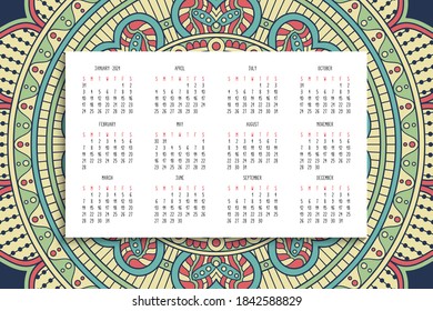 Calendar with mandalas dark style