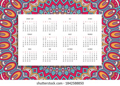 Calendar with mandalas dark style