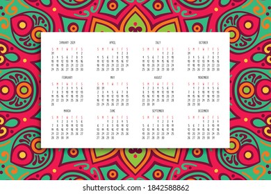 Calendar with mandalas dark style