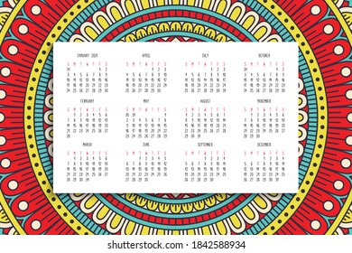 Calendar with mandalas dark style