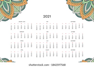 Calendar with mandalas white style