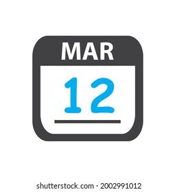calendar - Mar 12 icon illustration, March flat vector design