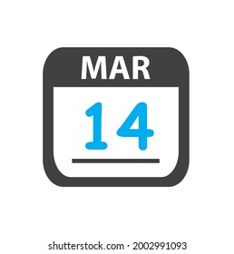 calendar - Mar 14 icon illustration, March flat vector design