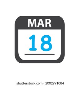 calendar - Mar 18 icon illustration, March flat vector design