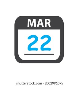 calendar - Mar 22 icon illustration, March flat vector design