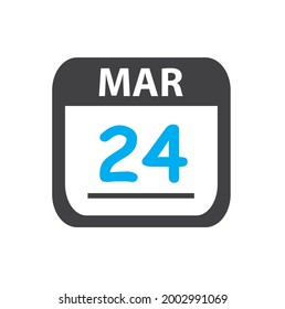 calendar - Mar 24 icon illustration, March flat vector design