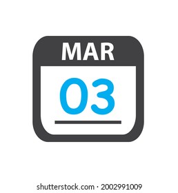 calendar - Mar 3 icon illustration, March flat vector design