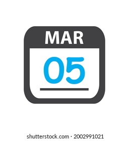 calendar - Mar 5 icon illustration, March flat vector design