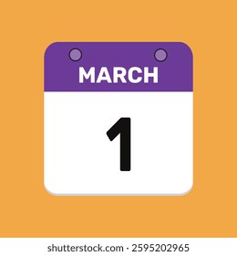 Calendar march 1 date icon vector calendar design and year illustration