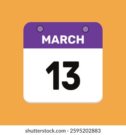 Calendar march 13 date icon vector calendar design and year illustration