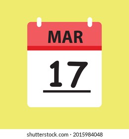 Calendar - March 17 icon illustration isolated vector sign symbol flat design red and white