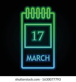 Calendar, march 17 icon in nolan neon colorful style. Simple thin line, outline vector of saint patrick's day for ui and ux, website or mobile application