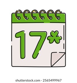 Calendar March 17 Illustration, A calendar marking March 17 Illustration, the official date of St. Patrick's Day.