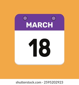 Calendar march 18 date icon vector calendar design and year illustration